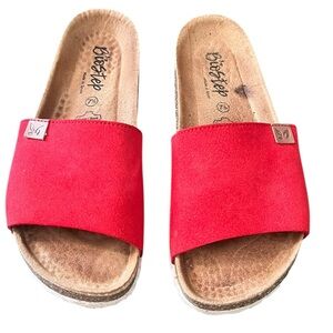 Women's BioStep Leather Red Slide Sandals Size 7.5